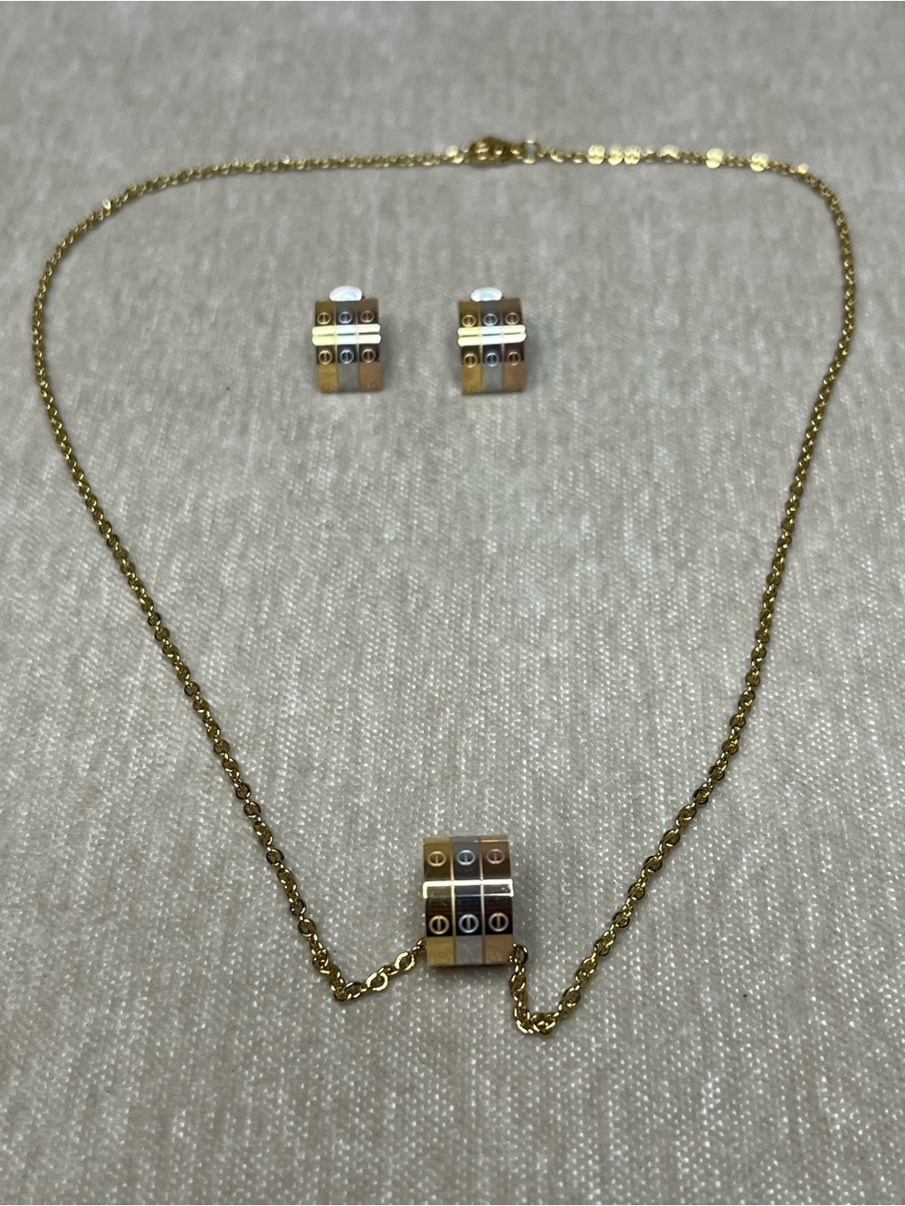 Gold-Tone Multicolor Cube Necklace and Earring Set